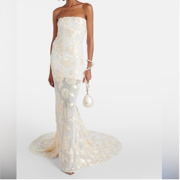 Elegant Cream Strapless Maxi Dress - Picture 1 of 12